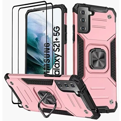 Image de KANSi Coque Compatible pour Samsung Galaxy S21+ / S21 Plus 5G, Protection Écran [2 Pièces] Housse TPU Silicone Rotation 360 Aimant Anneau Support Double Défense Etui Or Rose