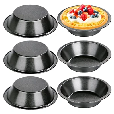 Image de Juliyeh Lot de 6 mini moules à tarte ronds individuels avec revêtement anti adhésif pour quiche (12,7 x 8 3 cm)