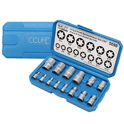 Image de CCLIFE 14 pièces Coffret douilles torx femelle 1/4&quot; 3/8&quot; 1/2&quot;, Douille profilés E E4 E24