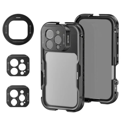 Image de NEEWER Cage 16 Pro, stabilisateur vidéo à libération Rapide Compatible avec iPhone Pro Adaptateur de Filtre 67 mm, Plaque arrière d&#039;objectif 17 Monture en T
