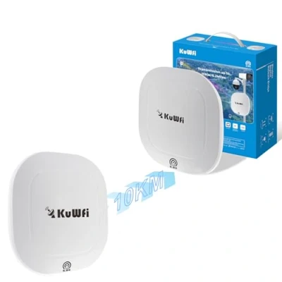 Image de KuWFi Pont sans Fil Gigabit, 5.8GHz 10KM WiFi Extérieur avec Deux Ports LAN Gigabit Point à Extérieur, Antenne de Gain 17dBi, 24V Alimenté par PoE, PtP/PtMP Plug and Play