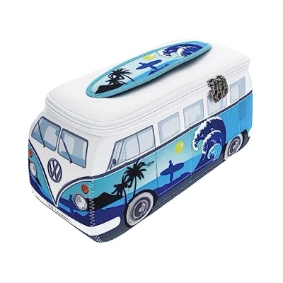 Image de BRISA Collection VW Trousse en néoprène Universelle Volkswagen pour Maquillage, Produits cosmétiques, Motif T1 Combi Bus (Surf/Bleu/Petit)