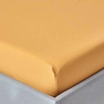 Image de HOMESCAPES Drap Housse Jaune Moutarde 100% Coton Égyptien 200 Fils 140 x 190 cm