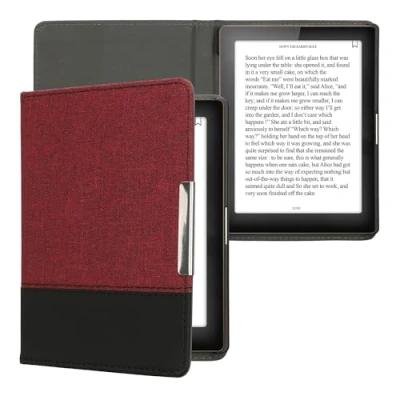 Image de kwmobile Étui liseuse Compatible avec Kobo Aura Edition 1 Housse Rabat magnétique en Tissu Canevas pour