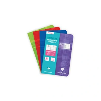 Image de Clairefontaine 3696C Un Carnet Agrafé Déficients Visuels 11x17 cm 96 Pages Grands Carreaux Noirs Agrandis 10/10 Papier Blanc 90 g Couverture Carte Pelliculée Couleur Aléatoire