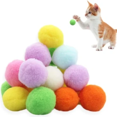 Image de CDRPD 20 Pièces Pompons pour Chat,Balles Chat,Chat Jouet Boules,Balles de Chat Douces,Jouet Interactif Interieur Chat,Interactive Training Jouets Chat,Multicolores(3cm)