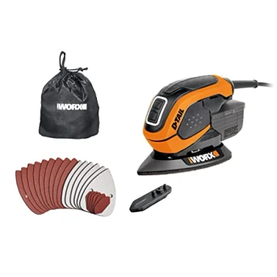 Image de WORX Ponceuse delta multifonction 65W WX648 (puissante et compacte, avec microfiltre, système de fixation auto aggripant, enlèvement matière élevé sur bois, livré accessoires)