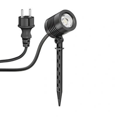 Image de ledscom.de Petit projecteur de jardin LED avec piquet terre TARL pour l&#039;extérieur, IP65, prise, noir, 4,1 W, 351lm, blanc froid, spot jardin, éclairage, plantes, lampe