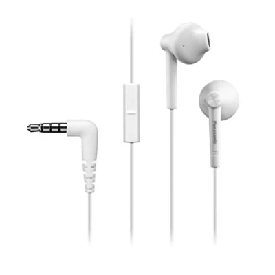 Image de Panasonic Ecouteurs Intra Auriculaire RP TCM115E W, HP 14,3 mm, avec Aimant Neodyme, Micro et Touche d&#039;Appel, Design Ergo Fit, Blanc