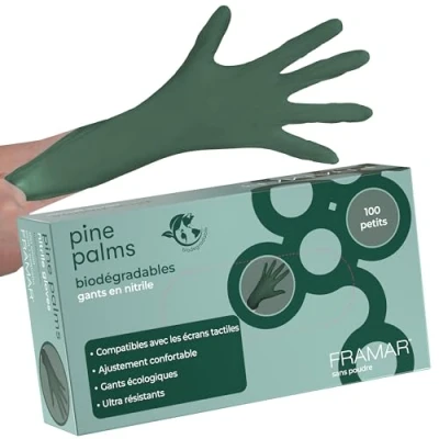 Image de FRAMAR Green Gloves gants jetables sans latex petits, petits en nitrile, caoutchouc jetables, biodégradables 100 Pk