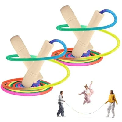 Image de mizikuu Corde à Sauter enfant, 2 pièces avec Poignée en Bois Réglable Antidérapantes de Coton Colorée Jump Rope pour Garçon Fille Fitness Training Exercice Plein