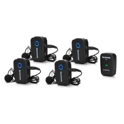 Image de Saramonic Blink500T4 Système de microphone cravate sans fil à 4 canaux pour appareil photo reflex numérique 2,4 G émetteurs et un récepteur Portée 100 m caméscope, smartphones, interview,
