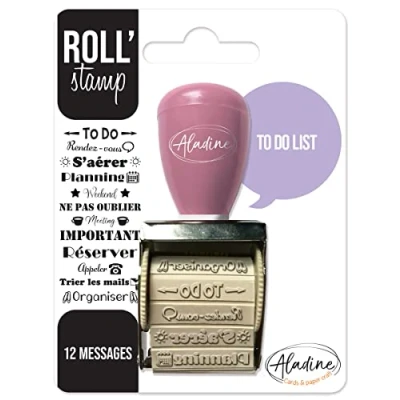Image de Aladine Roll&#039; Stamp To Do List Tampon à Molette 12 Messages Tamponner Partout Idéal pour Bullet Journal, Scrapbooking 02164 3,5x8x10,5 Black