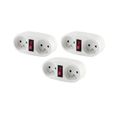 Image de CHACON Set de 3 Biplites Dominos Blanc avec Interrupteur 2 x 16 A