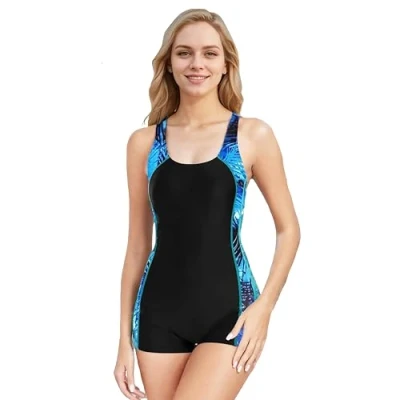 Image de BEACHKINI Maillot De Bain Femme Une Pièce Dos Ouvert Compétitif,Feuille Bleue,EU 52