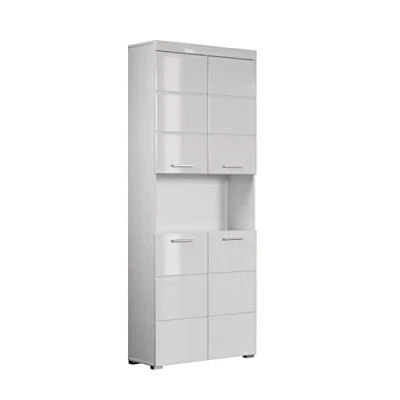 Image de Trendteam Smart Meuble Haut / Placard Mural de Salle Bain Amanda, 73 x 190 31 cm en Blanc Brillant avec un Compartiment Ouvert, Beaucoup d&#039;Espace Rangement