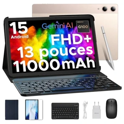 Image de DOOGEE Tab E3 Pro Tablette Android 15, avec Clavier, Écran FHD+ 90Hz, Helio G100 Octa Core, 32Go RAM (8+24Go Extended), 256Go ROM, 11000mAh Battery, Quad Speakers, Metal Body, Global Bands