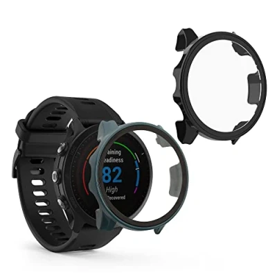Image de kwmobile Coque Compatible avec Garmin Forerunner 955 Solar 2X Étui Cadre écran en Verre trempé pour Fitness Tracker Noir Vert foncé