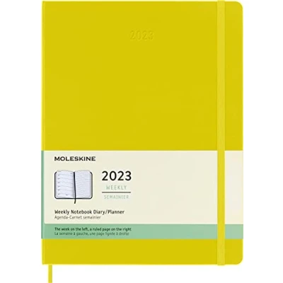 Image de Moleskine Agenda Hebdomadaire 2023, Semainier 12 Mois et Carnet De Notes, Couverture Rigide, Format Xl 19 X 25 Cm, Couleur Jaune Foin