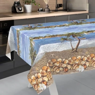 Image de ANRO Nappe en Toile cirée, Lavable, pour Table de Jardin, extérieur, intérieur, 220 x 140 cm, Bord coupé, Vacances