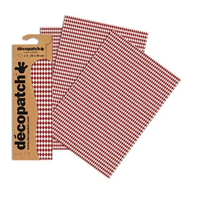 Image de Décopatch C738O Une pochette de 3 feuilles papier imprimé 30x40 cm, Petits losanges rouges