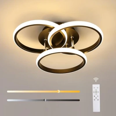 Image de Comely Plafonnier LED Dimmable Moderne Noir, 42W 4500LM 40CM Lampe de Plafond Rond Luminaire avec Télécommande pour Chambre à Coucher, Salon, 3000K 6500K