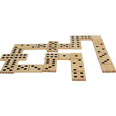 Image de Schildkröt Jumbo Domino, 28 Dominos Grand Format, Bois FSC, 13x6 x1cm, dans Un Sac en Filet avec Cordon de Serrage, 970314