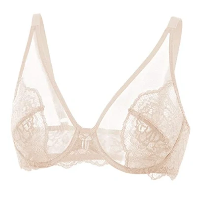 Image de DOBREVA Soutien Gorge Fermeture Devant Dentelle Grande Taille avec Armatures Femme Beige 90E