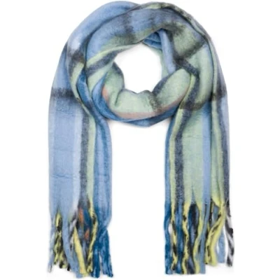 Image de styleBREAKER Femme écharpe en maille avec motif à rayures et longues franges épaisses, chaude d&#039;hiver multicolore 01017157, couleur:Bleu noir jaune