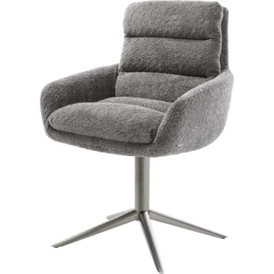 Image de chaise pivotante Abelia Flex avec accoudoirs bouclé gris pied de 4 branches grafiete pivotement sur 360 fonction bascule