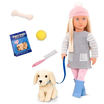 Image de Our Generation BD31242C1Z Poupée avec chien meagan, Blanche,grise,rose
