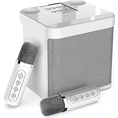 Image de Microphones de karaoké sans Fil Haut Parleur Bluetooth avec 2 pour Le Chant, système sonorisation Portable la fête, Les activités, Support Bluetooth, AUX, USB/TF(Blanc)