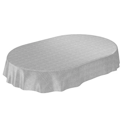 Image de Anro Nappe en toile cirée Aspect lin, Textile, gris, Oval 140 x 220cm Schnittkante