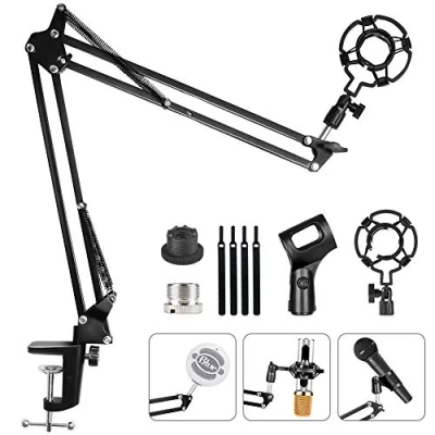Image de HAUEA Bras Micros Pieds, Suspension Supports de Microphone, avec Pince Micros, 3/8&#039;&#039; vers 5/8&#039;&#039; Vis Adaptateur, pour Blue Yeti, Studio Enregistrement Vidéo TikTok Streaming en Direct