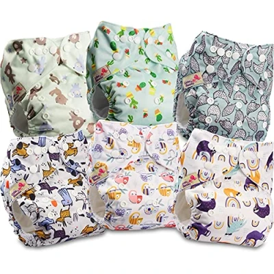Image de Littles &amp; Bloomz Lot de 6 Bébé Couches Réutilisables en Tissu Couche Lavable à Poche avec Bouton Pression, FLP2 0603