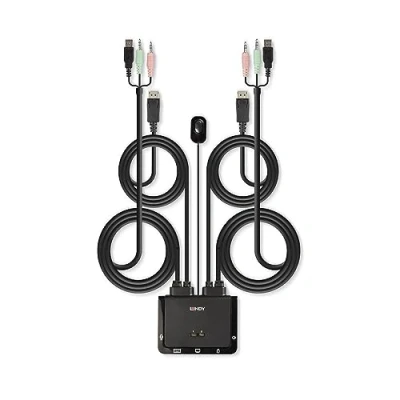 Image de LINDY Switch KVM 2 Ports DisplayPort 1.2, USB 2.0 &amp; Audio, cbles intégrés