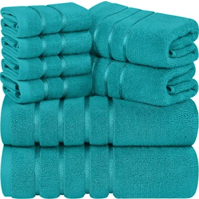 Image de Utopia Towels Ensemble de 8 Serviettes Luxe 2 Bain essuie Mains et 4 débarbouillettes très absorbantes filé à l&#039;anneau (Turquoise)