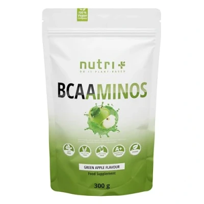 Image de Nutri + BCAA Poudre Pomme Verte 300g Complexe d&#039;Acides Aminés hautement dosé Instant Powder Vegan BCAAminos Supplement Green Apple Flavor Préparation