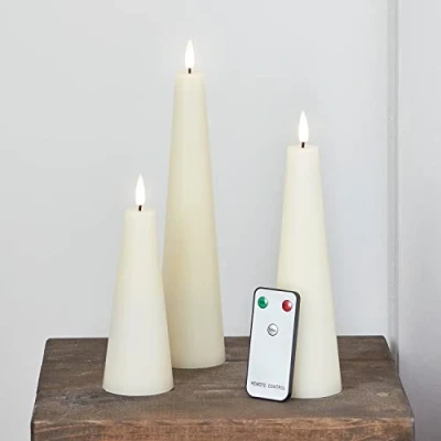 Image de Lights4fun Lot de 3 Bougies TruGlow® en Cire Multicolore avec Photophores Verre à LED Blanc Chaud Piles pour Intérieur Télécommande