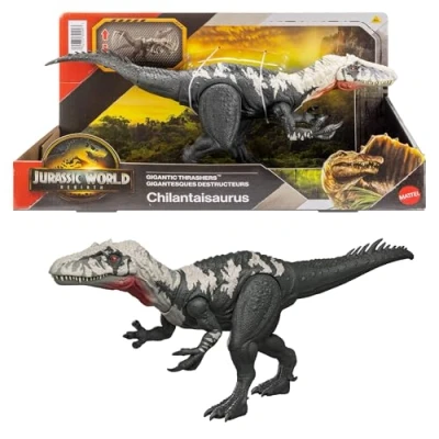 Image de Mattel Jurassic World : Renaissance Figurine articulée Chilantaisaurus Géants féroces, grande espèce de dinosaure, 2 attaques jeu virtuel, JGB95