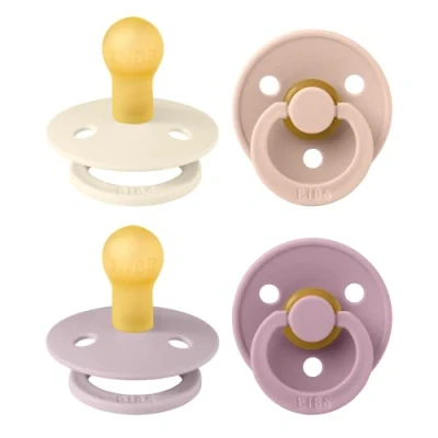 Image de Tétine BIBS Colour. Lot de 4 sucettes. Sans bisphénol A, Téterelle ronde. Latex caoutchouc naturel, Fabriqué au Danemark. Taille 1 (0 6 mois), Baby Girl Colours