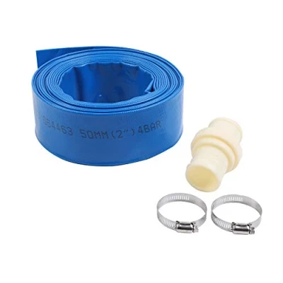 Image de KATSU Layflat Tuyau de Refoulement 10 m x 50 mm, avec 2 Clips et Connecteur, Convient aux Pompes Submersibles à eau pour étang Drainage, Irrigation Jardin, Piscine, Bleu 664463