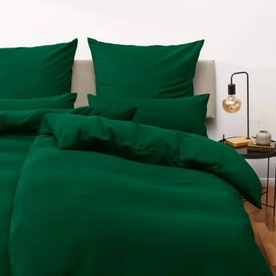 Image de Blumtal Parure de lit simple 155 x 200 cm avec taie d&#039;oreiller 50 80 cm, en microfibre douce, certifiée Oeko Tex, housse couette + 1 taies d&#039;oreiller, 2 pièces, vert foncé