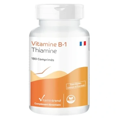 Image de Vitamine B1 100mg Thiamine ! POUR 6 MOIS 180 comprimés Hautement dosé Soutient le métabolisme énergétique et système nerveux Flacon avantageux Vitamintrend®