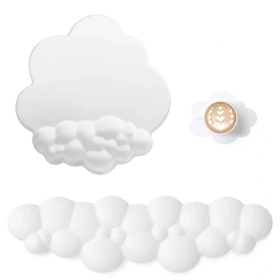 Image de ATTACK SHARK Cloud Repose Poignet Tapis de Souris avec Dessous Verre, Support Ergonomique pour Clavier, Base Antidérapante, Ensemble d&#039;accessoires Bureau Mignons Blanc