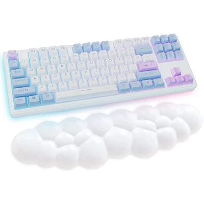Image de Repose Poignet Pour Clavier Cloud, Bras Cloud Blanc Avec En Mousse À Mémoire De Forme Cuir Pu Support Poignet, Coussin Main