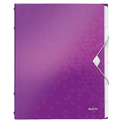 Image de Leitz Trieur A4, Contient jusqu&#039;à 200 Feuilles, Index Intégré à 6 Onglets, Fermeture Élastique, Violet Métallisé, WOW, 46330062