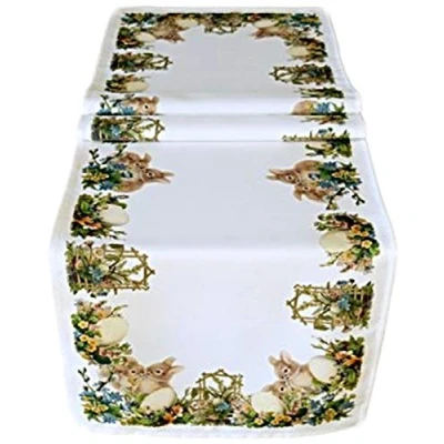 Image de Raebel Nappe de table, chemin décoration Pâques, pour le printemps, au motif lapin en polyester