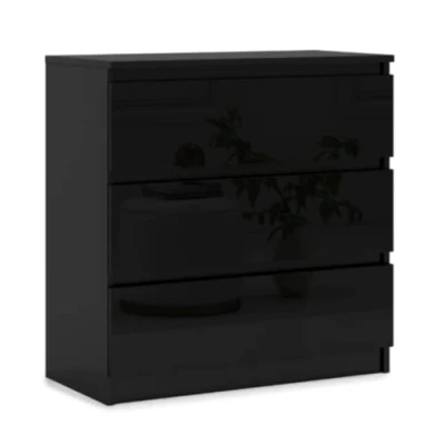 Image de 3E 3xE living.com Commode avec 3 tiroirs, Couleur : Noir Brillant, D L 70 cm, P 39 H 78 cm