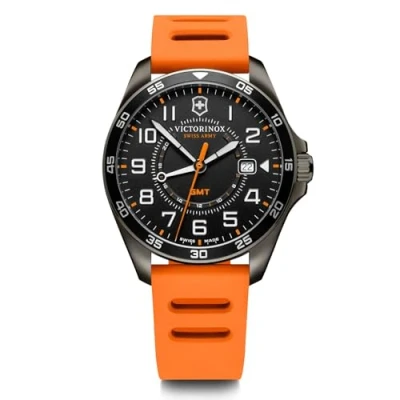 Image de Victorinox Montre Homme FieldForce Sport GMT Ø 42 mm, Swiss Made, Quartz Analogique, Étanche Jusqu’à 100 m, Bracelet Caoutchouc, Noir/Orange